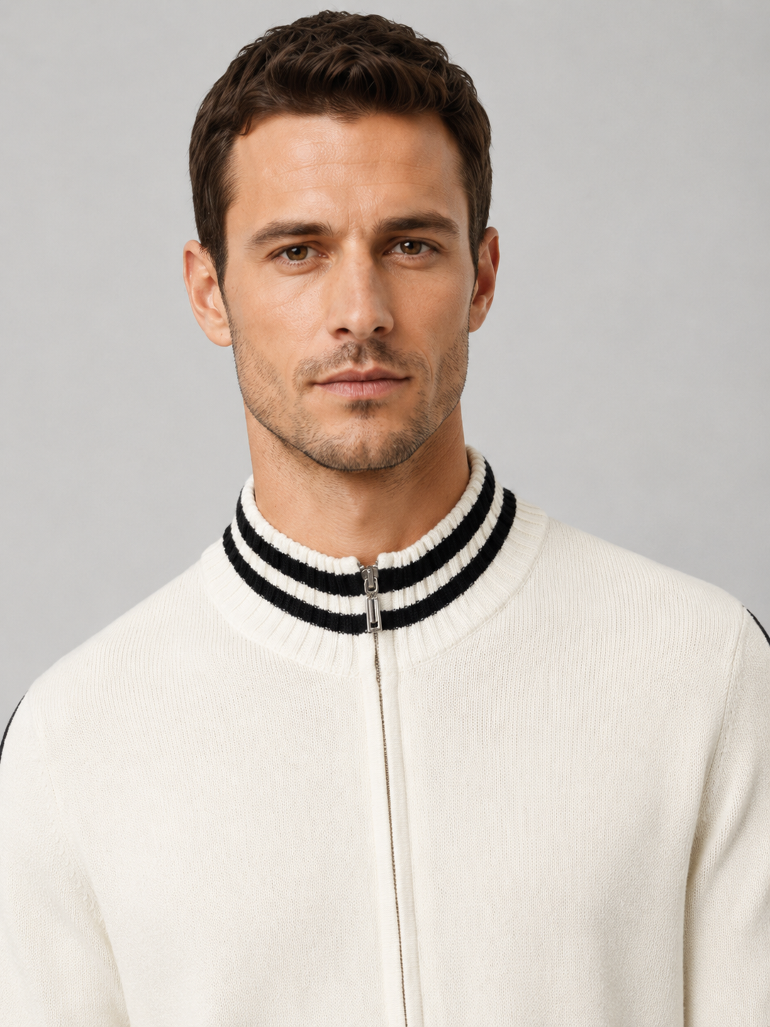 Men’s Zip Knit Cardigan with Contrast Collar