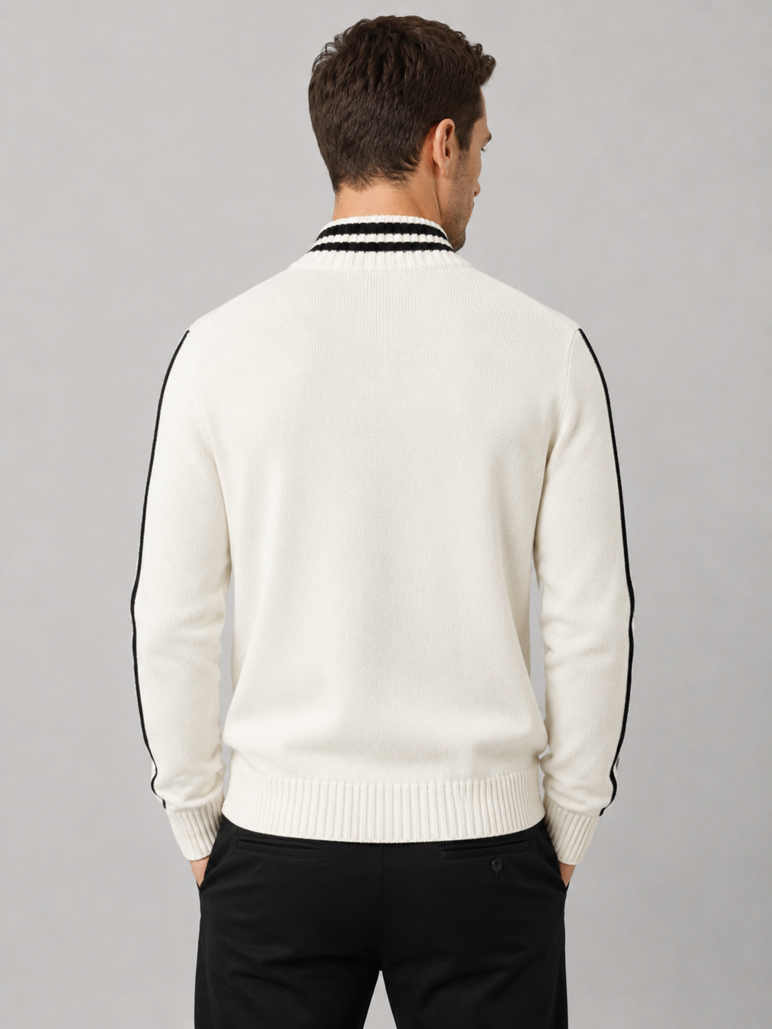 Men’s Zip Knit Cardigan with Contrast Collar