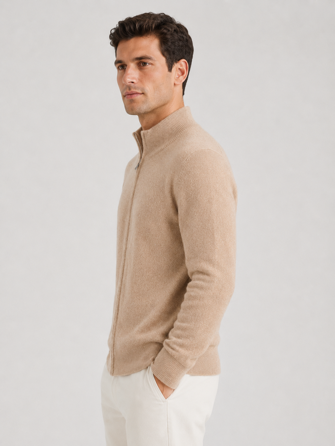Men’s Zip Knit Cardigan with Stand Collar