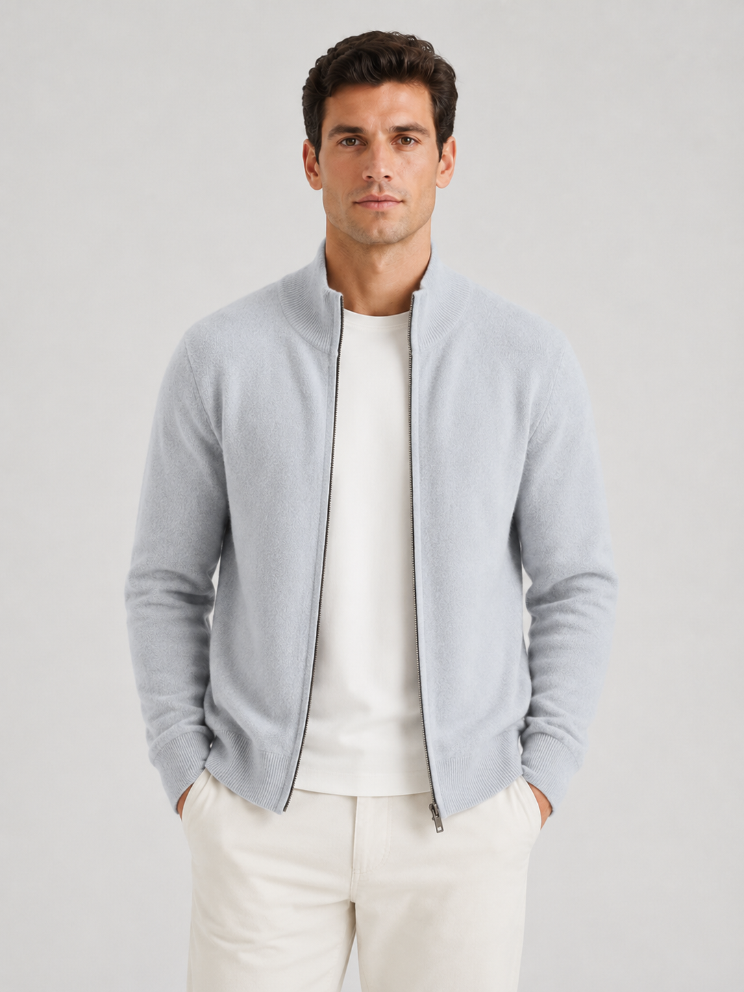 Men’s Zip Knit Cardigan with Stand Collar