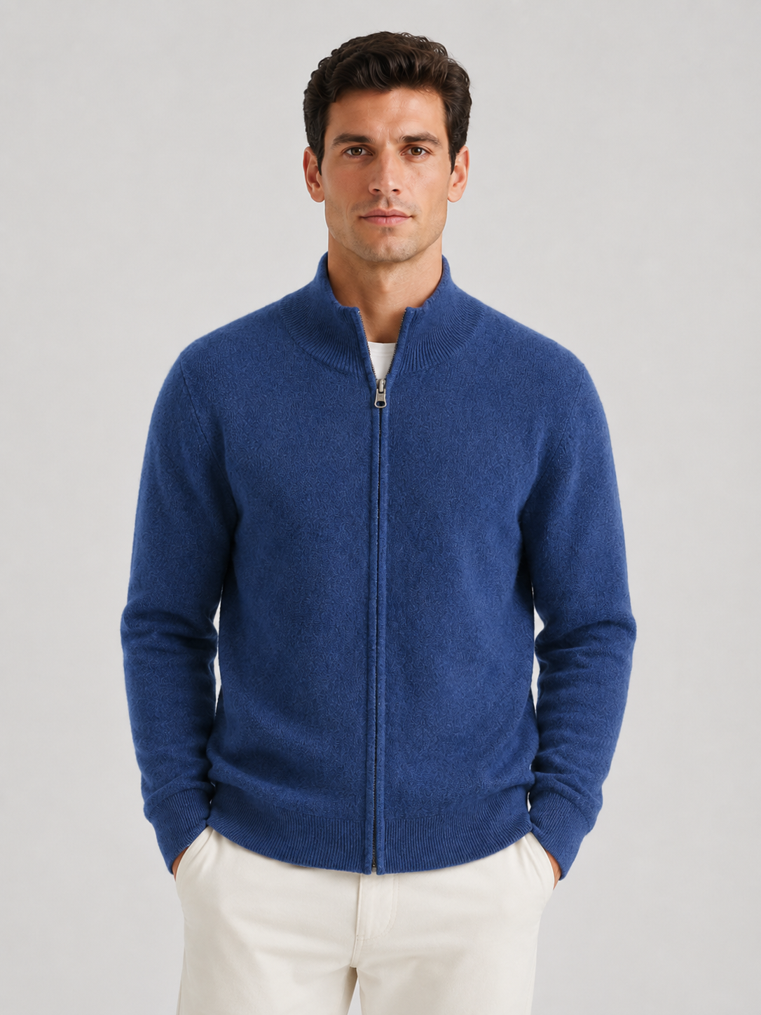 Men’s Zip Knit Cardigan with Stand Collar
