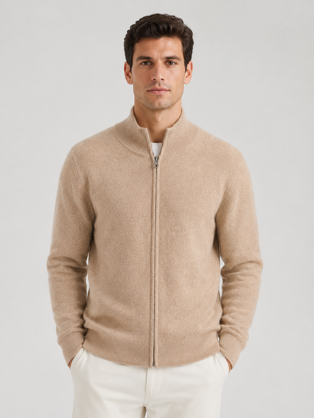 Men’s Zip Knit Cardigan with Stand Collar