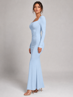 Women’s Ankle-Length Dress with Square Neck and Long Sleeves