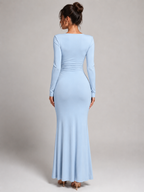 Women’s Ankle-Length Dress with Square Neck and Long Sleeves