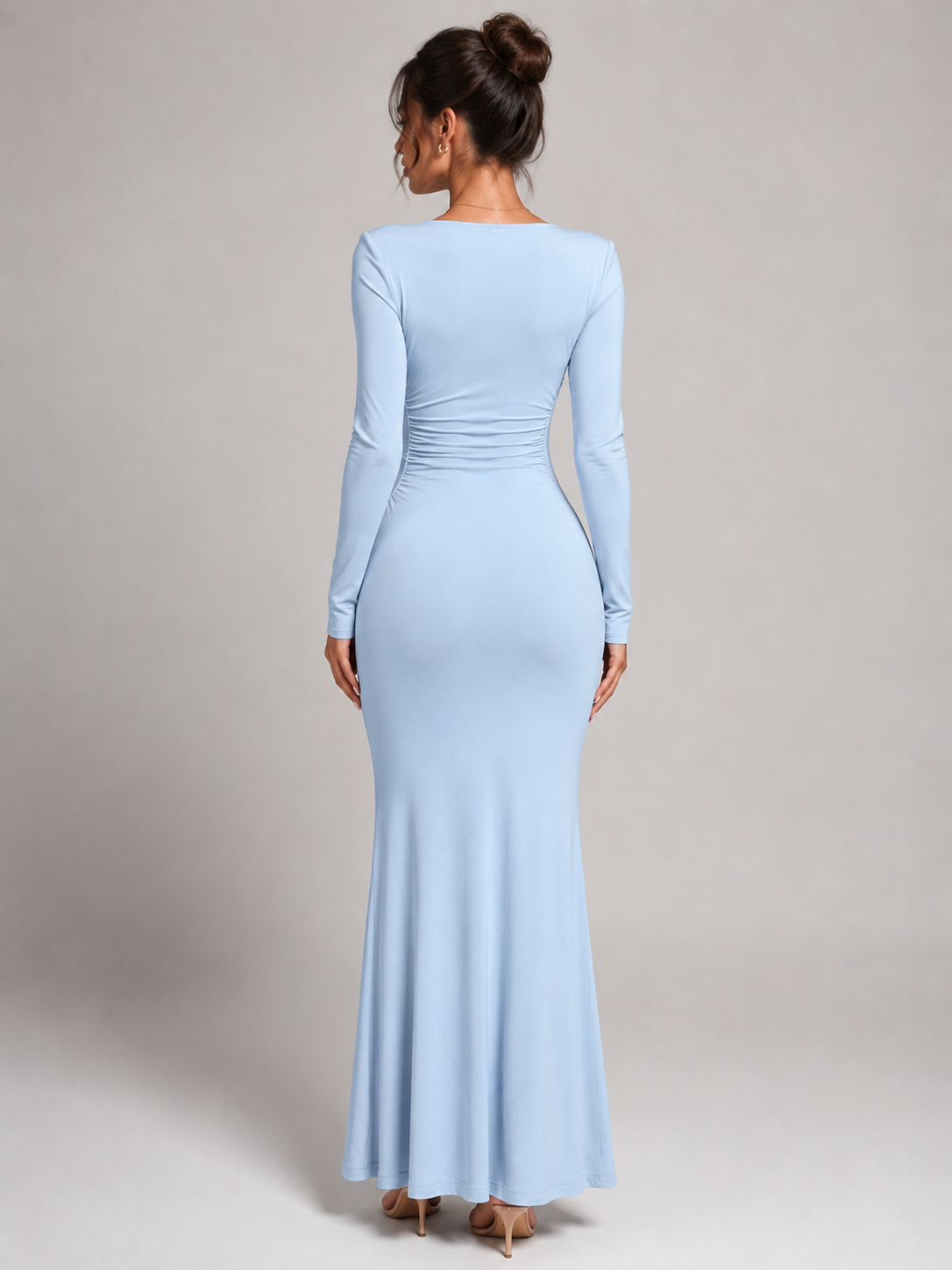 Women’s Ankle-Length Dress with Square Neck and Long Sleeves
