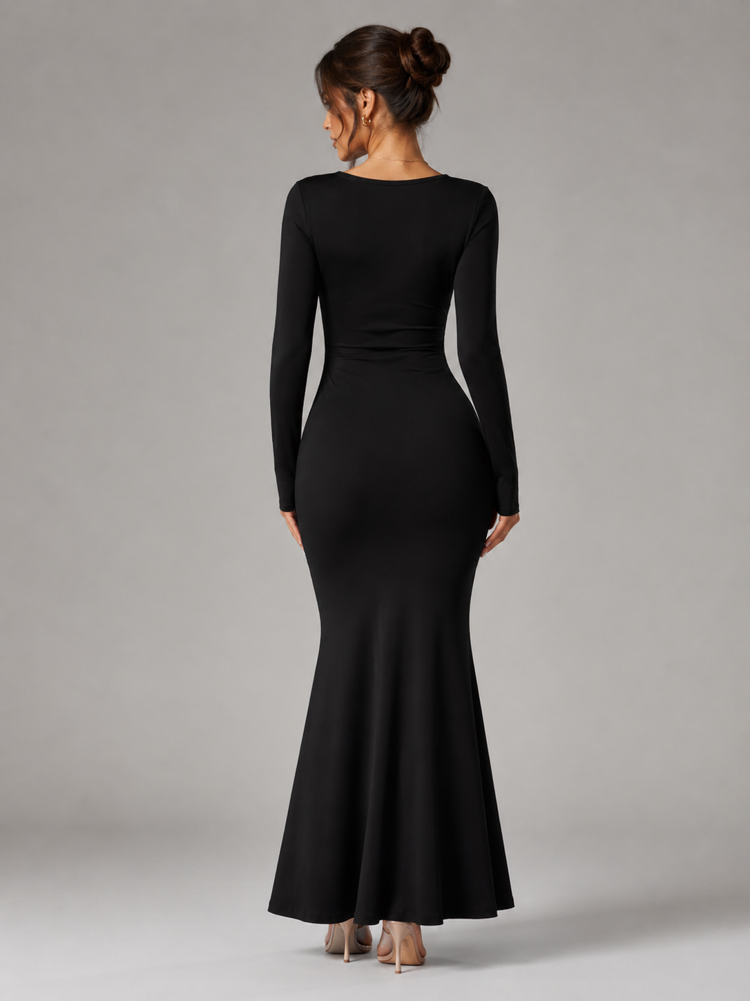 Women’s Ankle-Length Dress with Square Neck and Long Sleeves