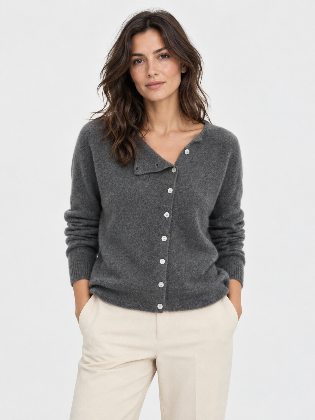 Women's Asymmetric Button Knit Jumper