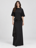 Women's Backless Sequin Maxi Dress with Wide Sleeves