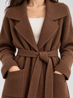 Women's Belted Lapel-Collar Longline Cardigan Jacket