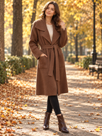Women's Belted Lapel-Collar Longline Cardigan Jacket