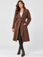 Women's Belted Lapel-Collar Longline Cardigan Jacket