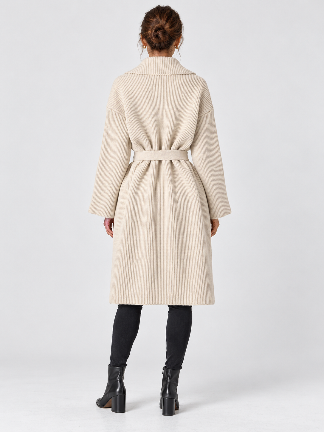 Women's Belted Lapel-Collar Longline Cardigan Jacket