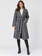 Women's Belted Lapel-Collar Longline Cardigan Jacket