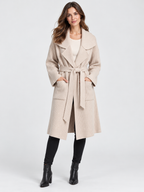 Women's Belted Lapel-Collar Longline Cardigan Jacket