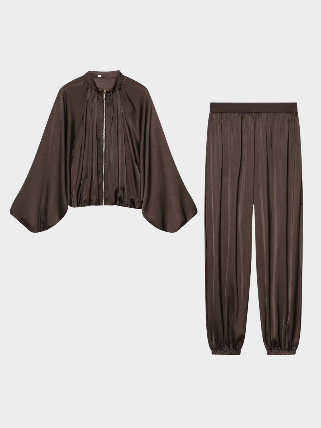 Women's Bubble Sleeve Jacket and High-Waist Wide-Leg Trousers Set