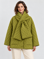 Women's Button-Front Padded Parka Jacket with Detachable Scarf Collar