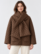 Women's Button-Front Padded Parka Jacket with Detachable Scarf Collar