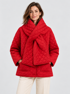 Women's Button-Front Padded Parka Jacket with Detachable Scarf Collar