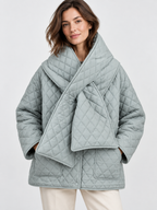 Women's Button-Front Padded Parka Jacket with Detachable Scarf Collar