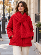 Women's Button-Front Padded Parka Jacket with Detachable Scarf Collar