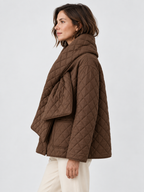 Women's Button-Front Padded Parka Jacket with Detachable Scarf Collar