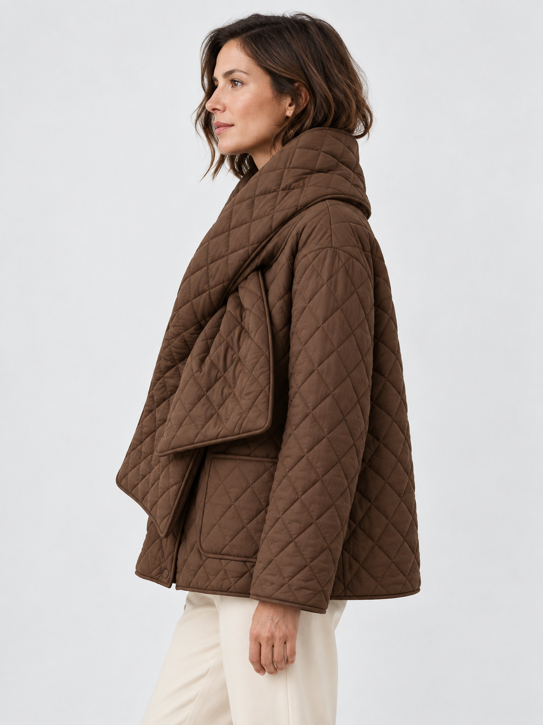 Women's Button-Front Padded Parka Jacket with Detachable Scarf Collar