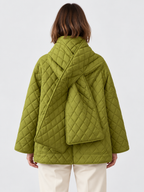Women's Button-Front Padded Parka Jacket with Detachable Scarf Collar