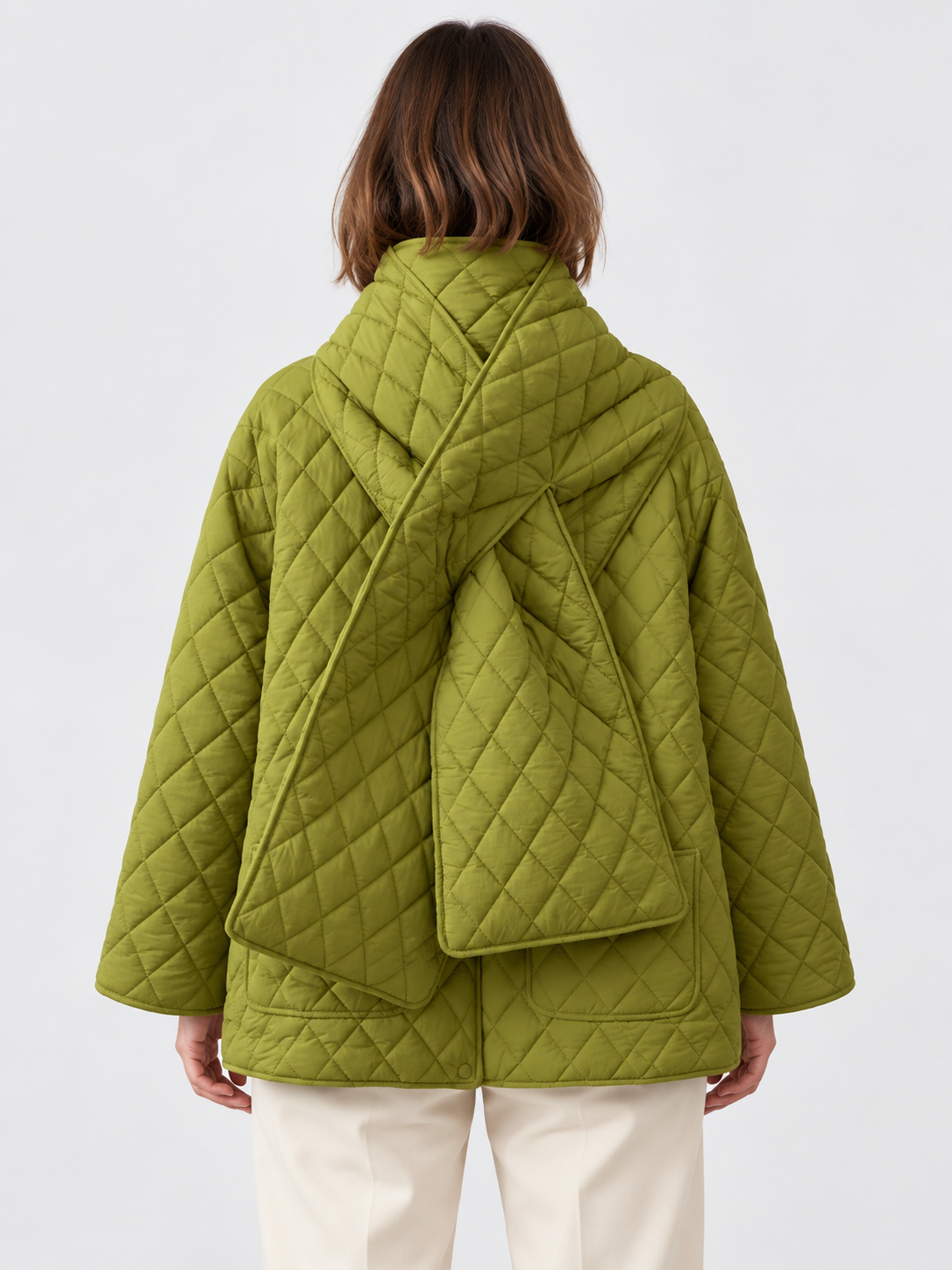 Women's Button-Front Padded Parka Jacket with Detachable Scarf Collar