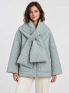 Women's Button-Front Padded Parka Jacket with Detachable Scarf Collar