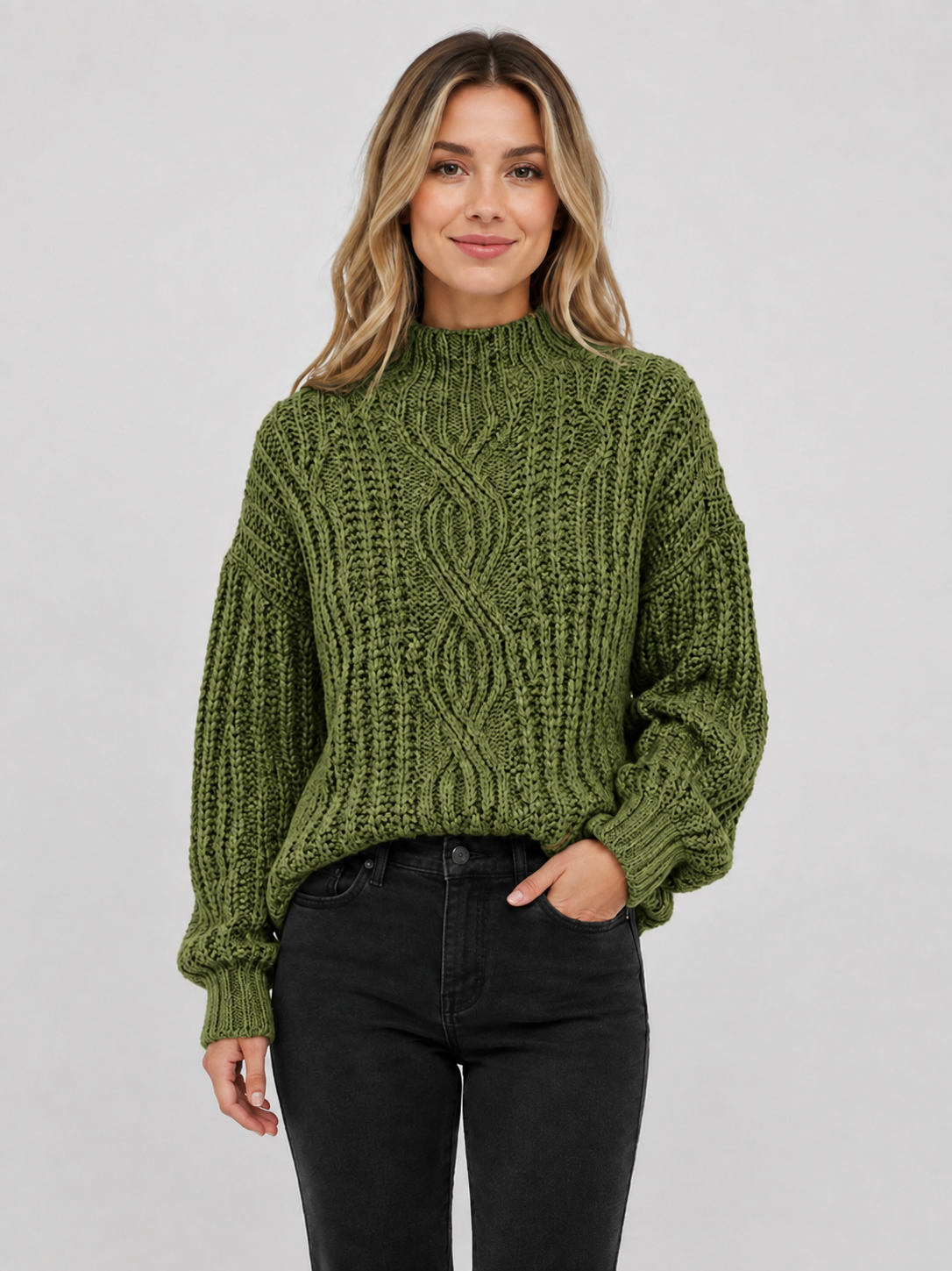 Women’s Cable-Knit Jumper with High Neck