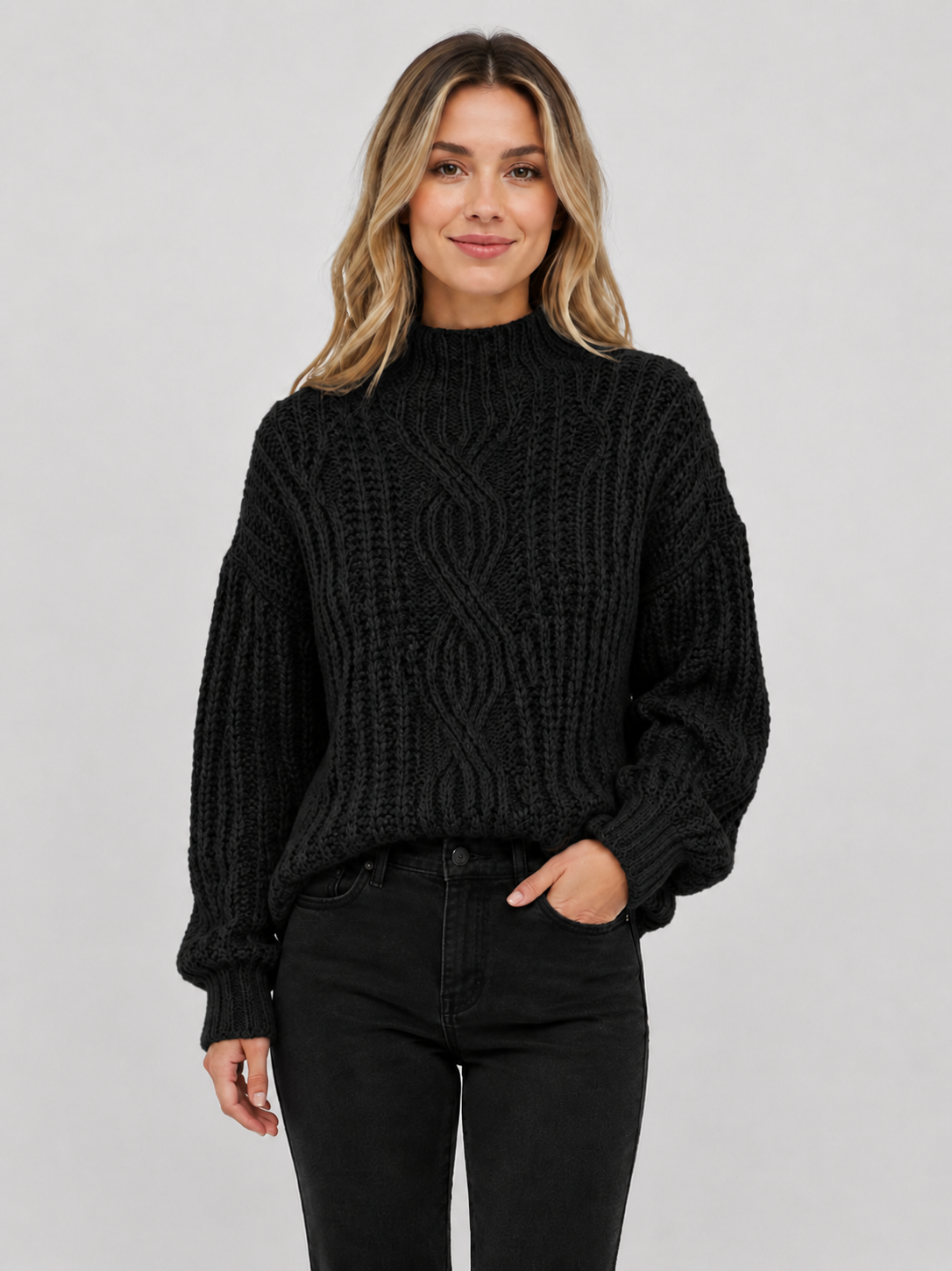 Women’s Cable-Knit Jumper with High Neck