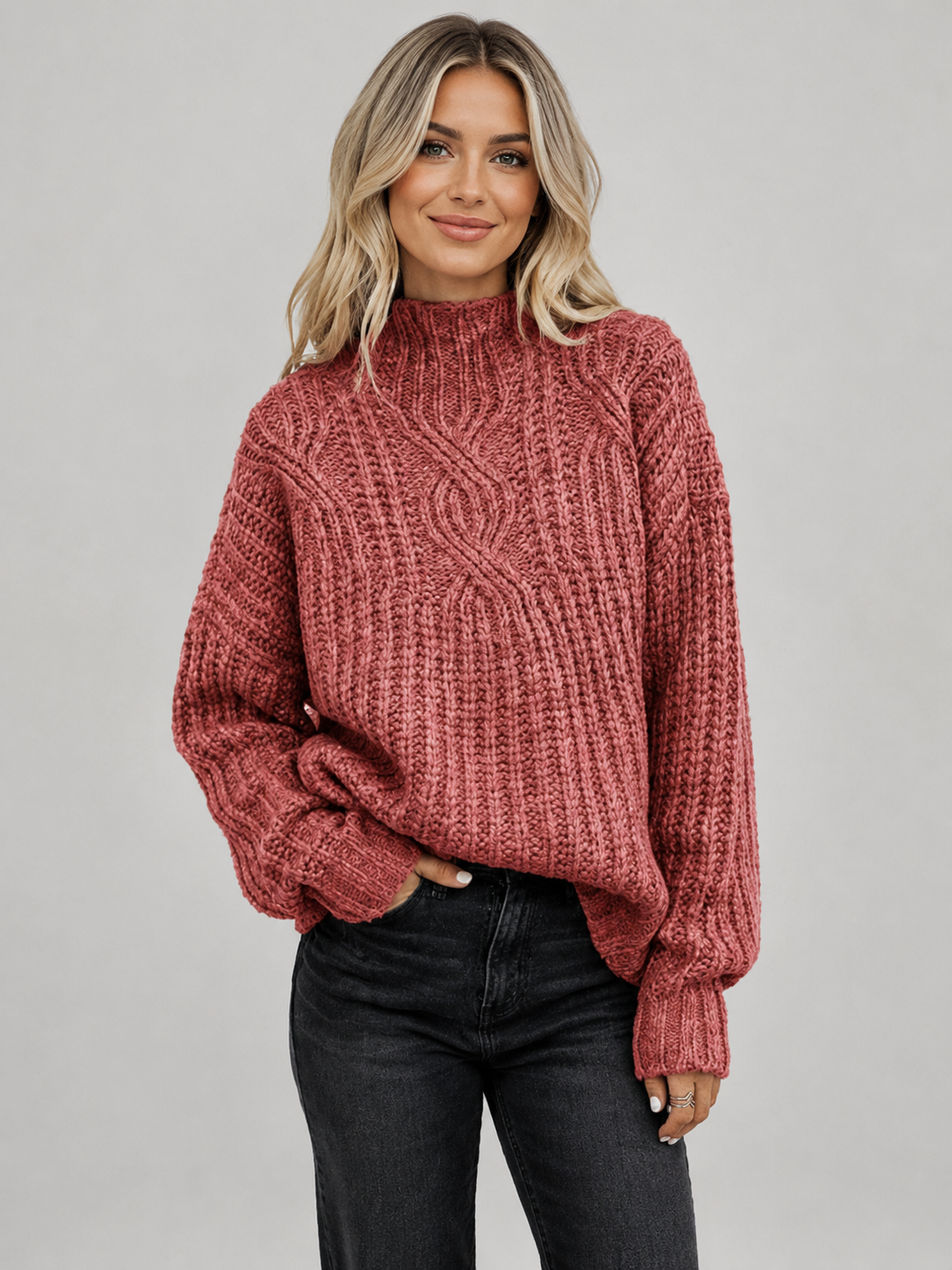 Women’s Cable-Knit Jumper with High Neck