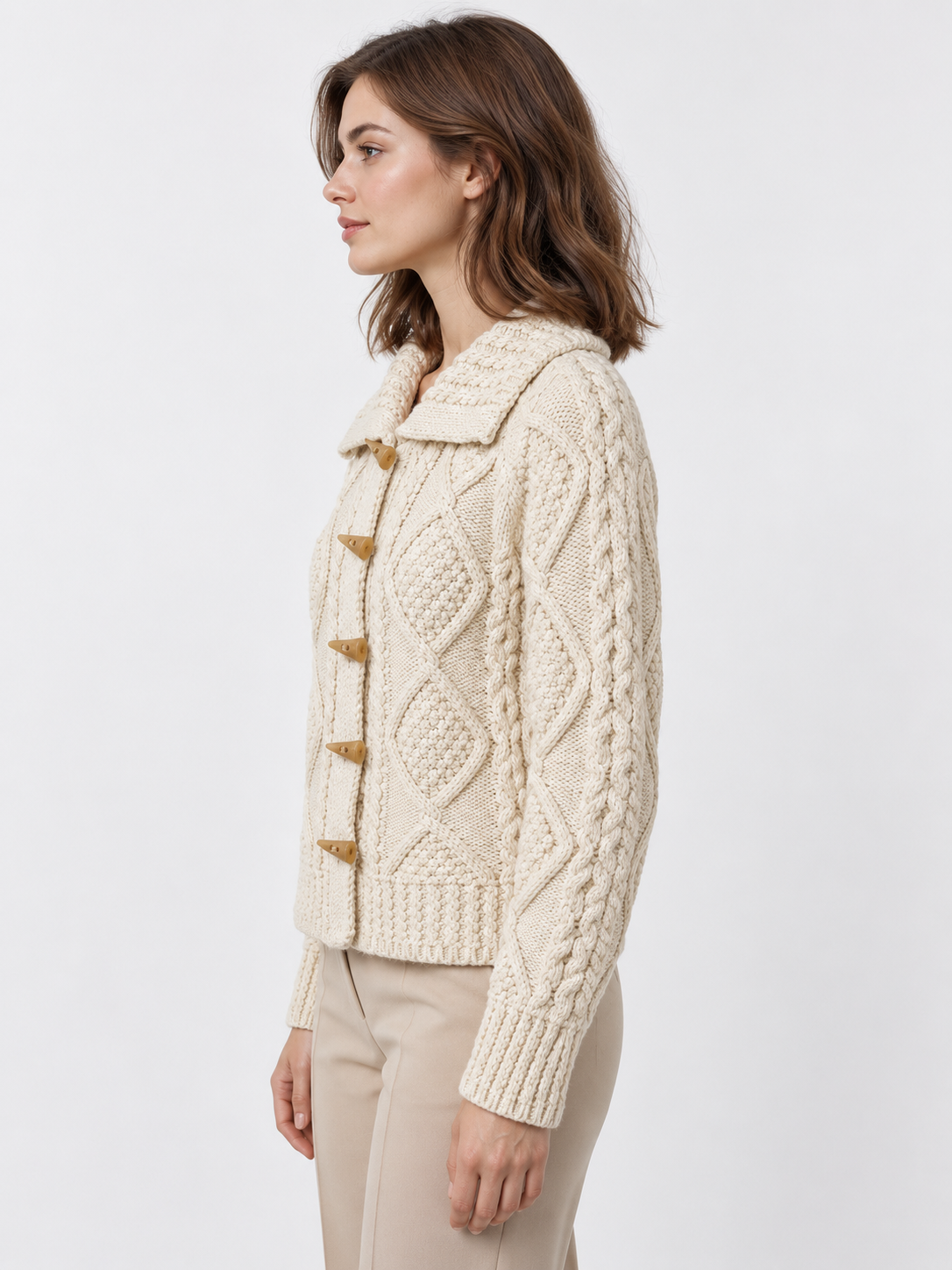 Women's Cable Knit Toggle Button Shawl-Collar Cardigan
