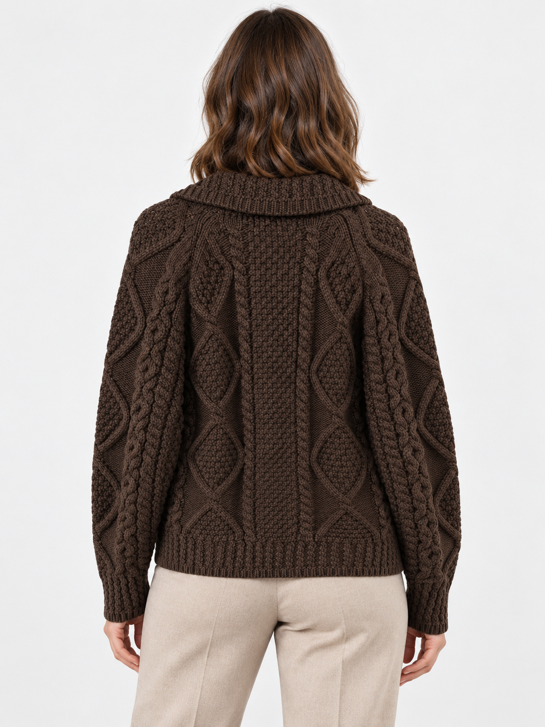Women's Cable Knit Toggle Button Shawl-Collar Cardigan