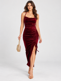 Women's Camisole Maxi Dress with Drawstring Waist and Side Slit