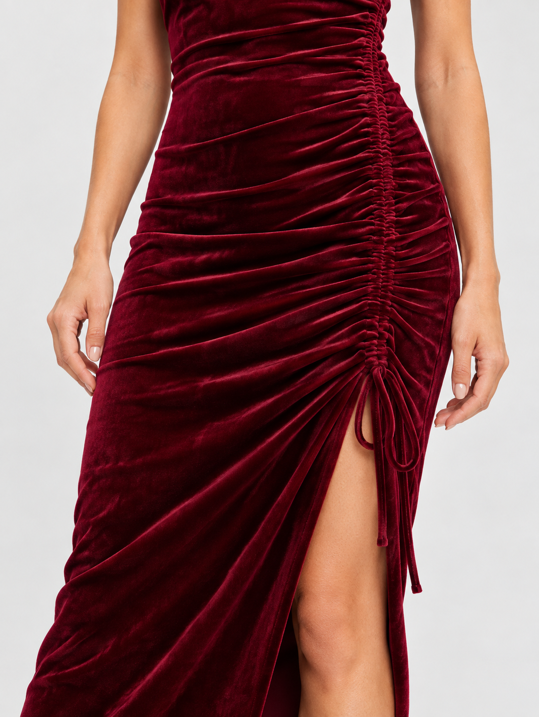 Women's Camisole Maxi Dress with Drawstring Waist and Side Slit