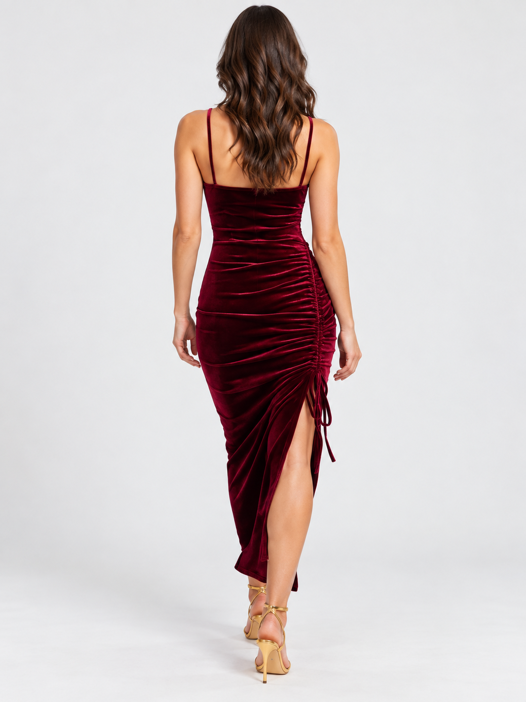 Women's Camisole Maxi Dress with Drawstring Waist and Side Slit