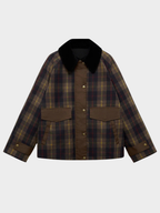Women's Checked Jacket with Contrasting Collar