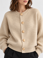 Women's Crew-Neck Large Button Short Cardigan