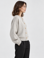Women's Crew-Neck Large Button Short Cardigan