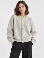 Women's Crew-Neck Large Button Short Cardigan