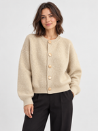 Women's Crew-Neck Large Button Short Cardigan