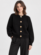 Women's Crew-Neck Large Button Short Cardigan