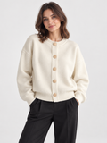Women's Crew-Neck Large Button Short Cardigan
