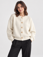 Women's Crew-Neck Large Button Short Cardigan