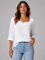 Women’s Crinkled Top with Notched Square Neck