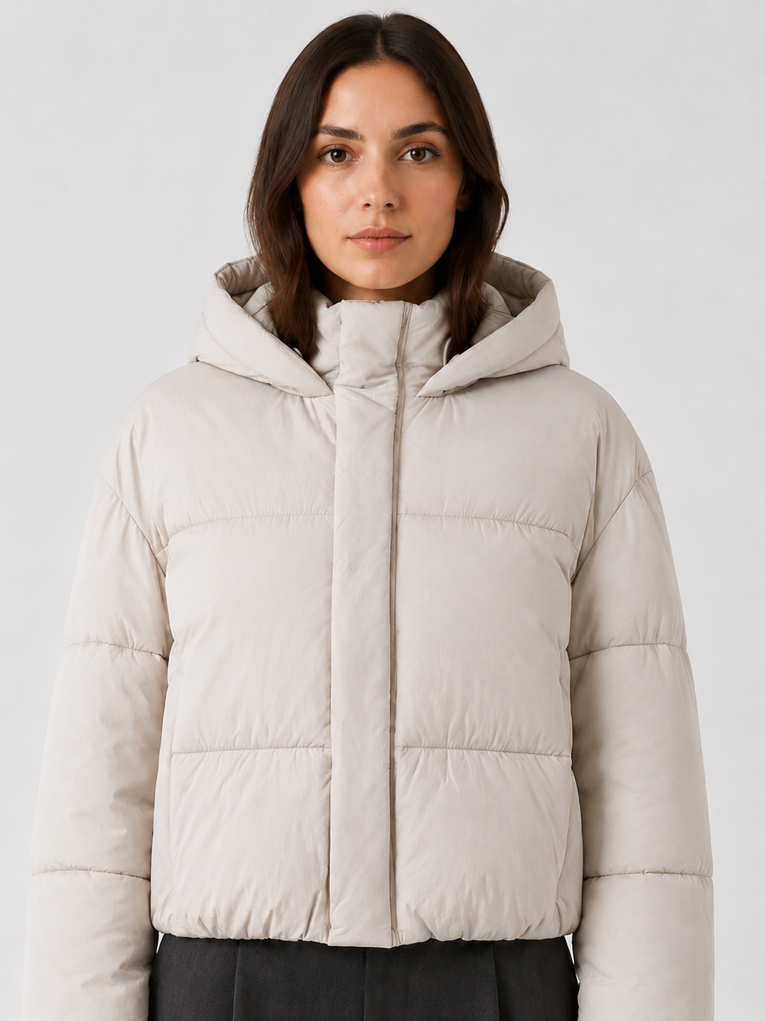 Women’s Cropped Hooded Puffer Jacket with Front Zip