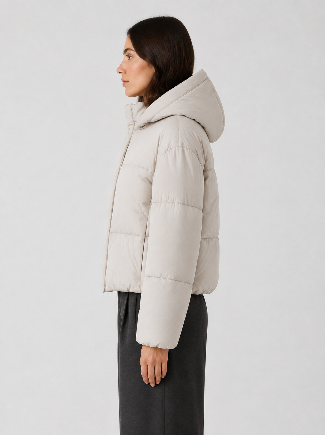 Women’s Cropped Hooded Puffer Jacket with Front Zip