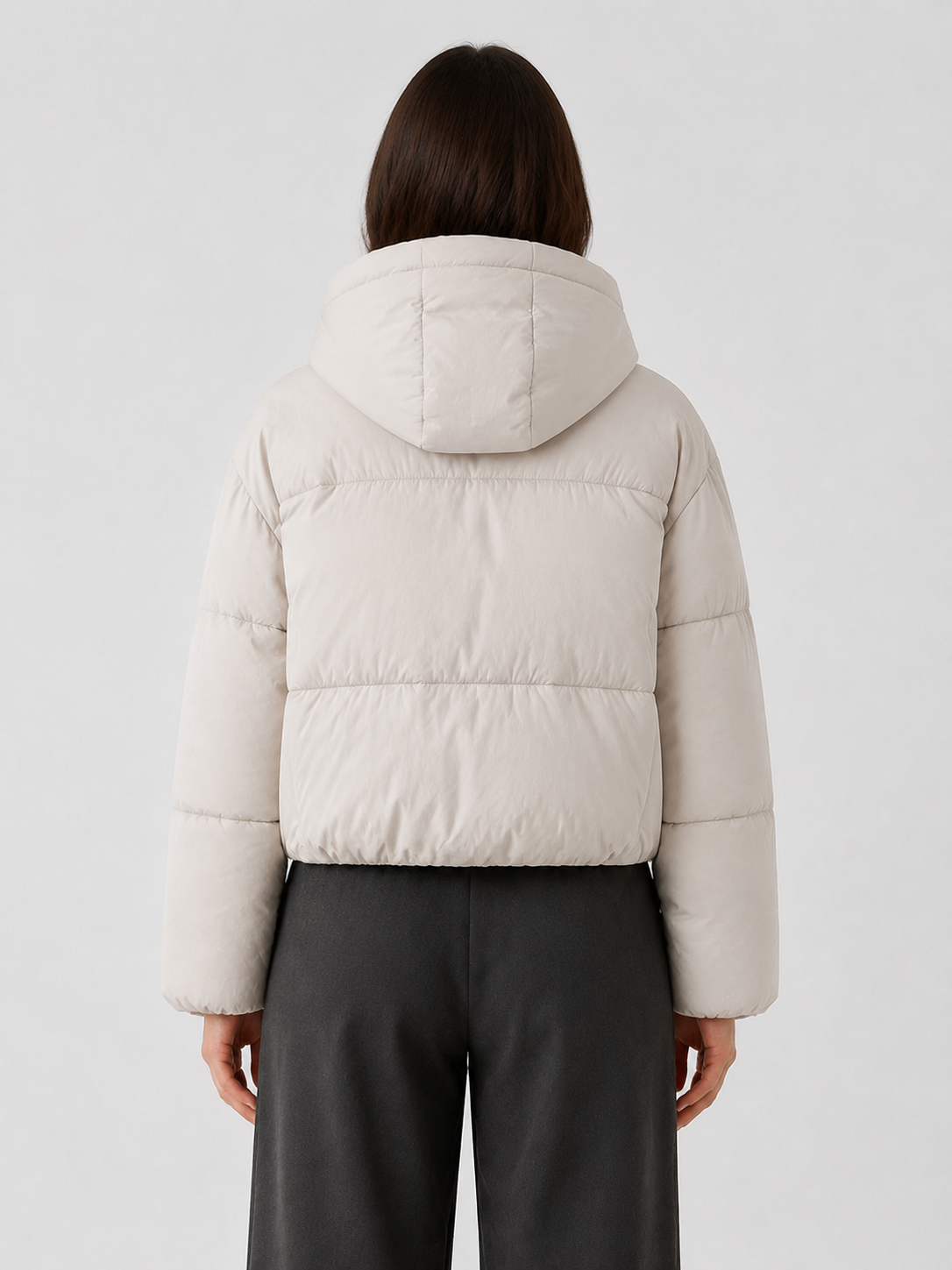 Women’s Cropped Hooded Puffer Jacket with Front Zip