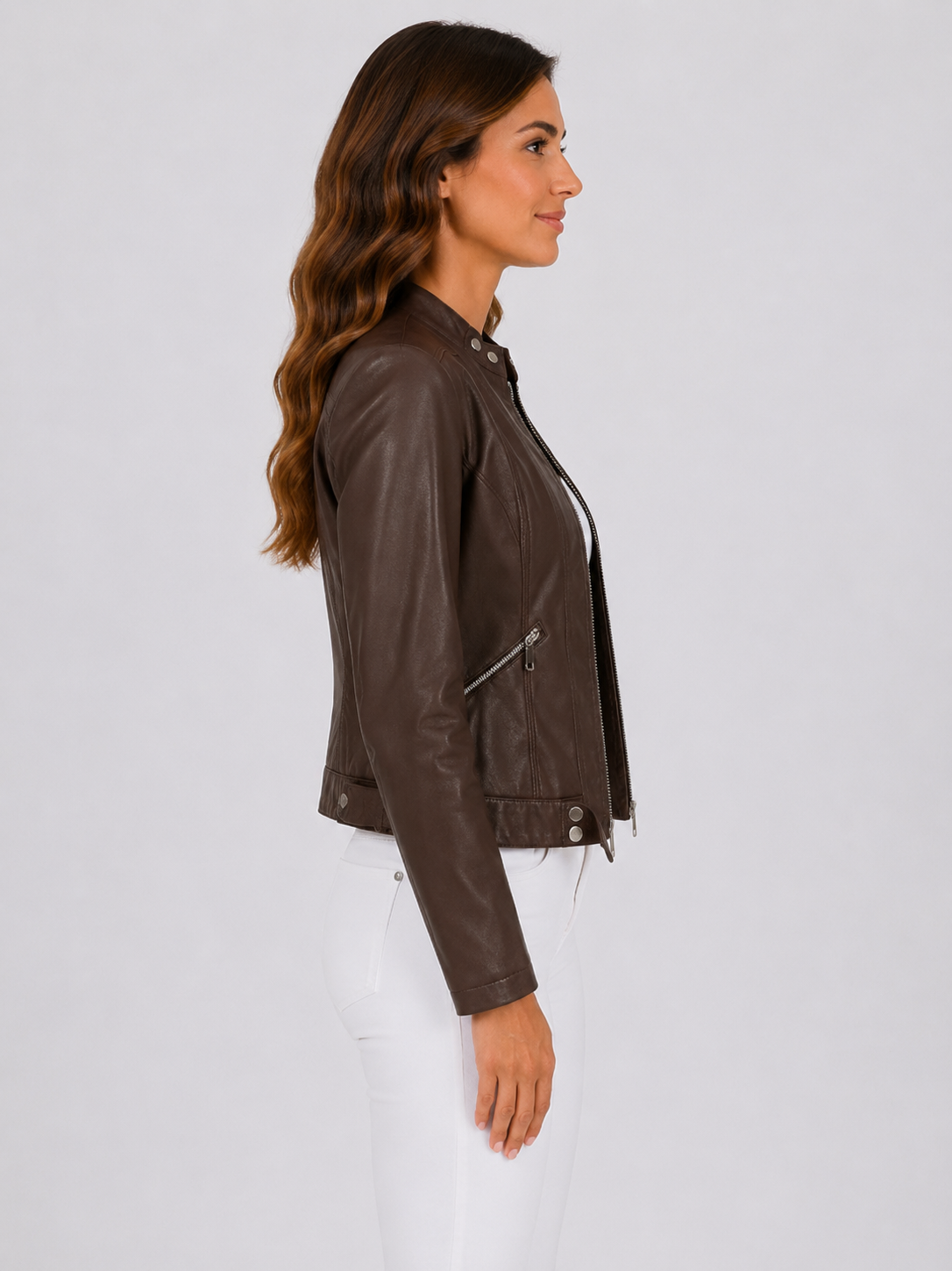 Women’s Cropped Jacket with Front Zip and Zip Pockets
